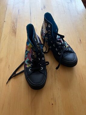 Converse Black High-Top Sneakers with Multicolor Graphic Panels